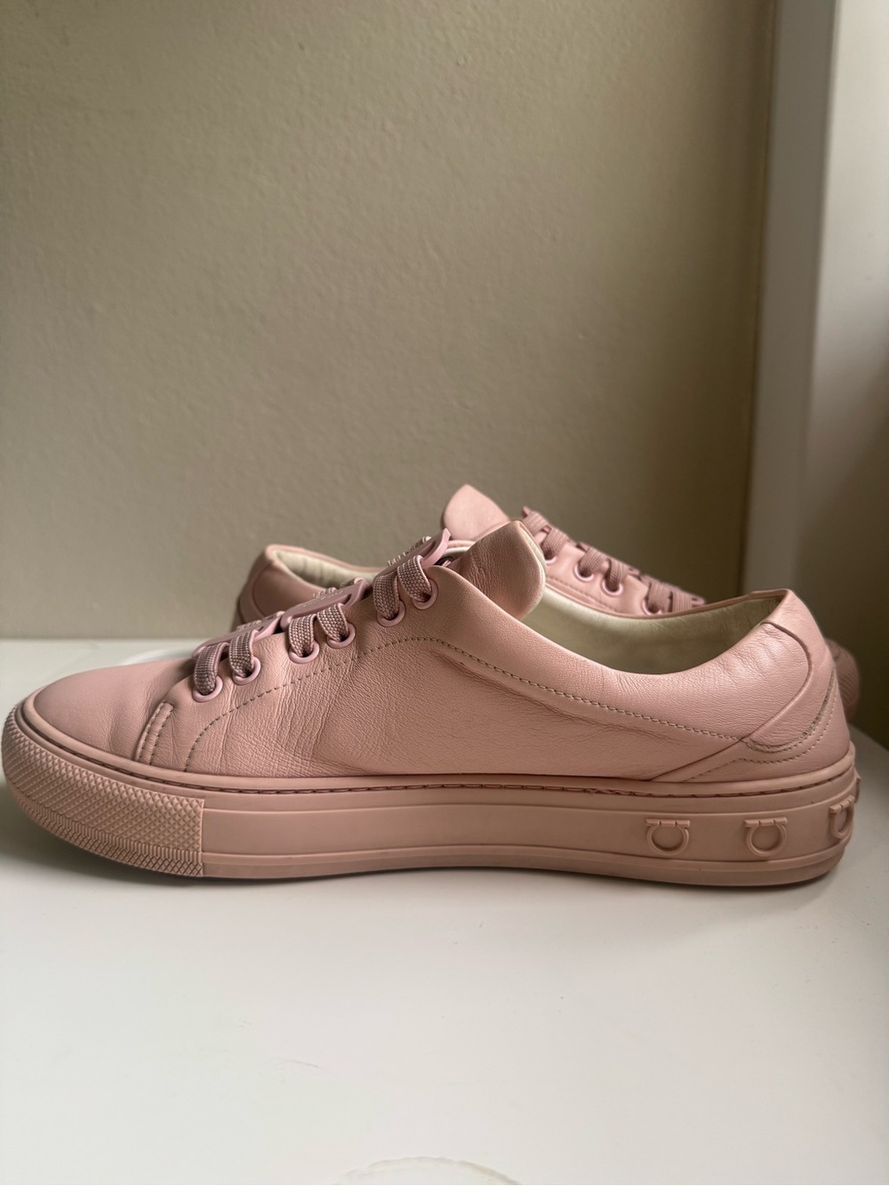 Salvatore Ferragamo Blush Pink Leather Sneakers - Gancini - Picture 8 of 14